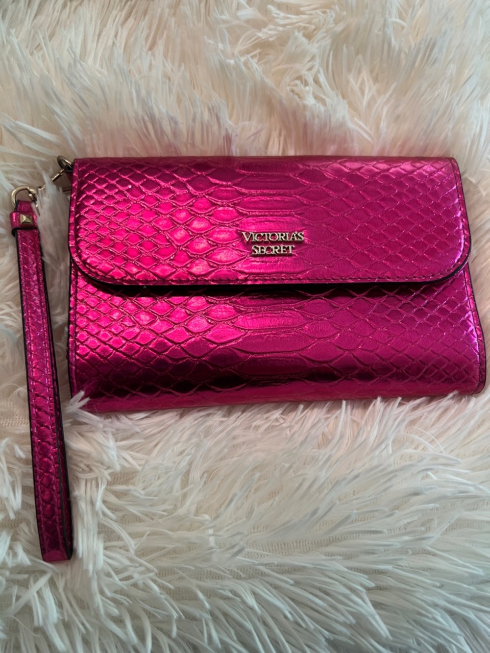 Victoria's Secret Metallic hot pink/Fuchsia Snake-Embossed Wristlet